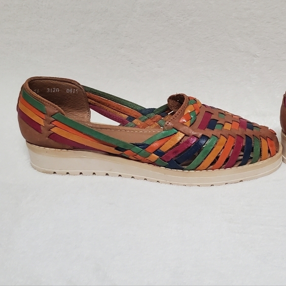 Boho Mexican Style Rainbow Braided Leather Chunky Sole Huarache Sandals - Picture 5 of 14